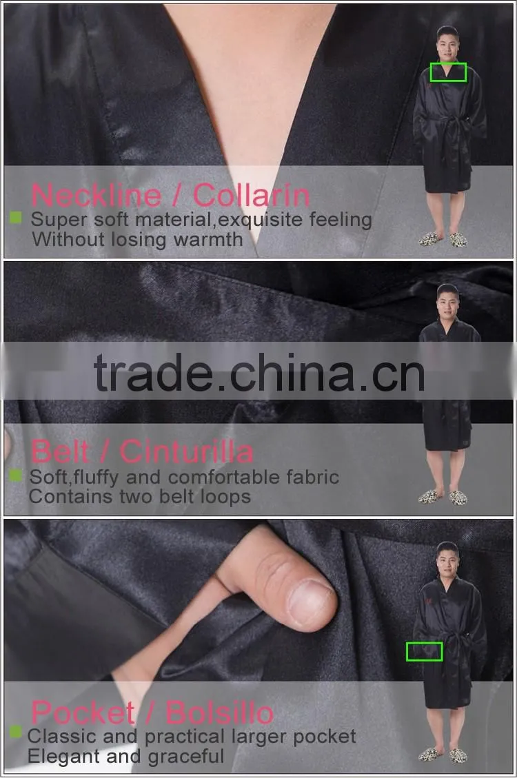 Wholesale Hot Sexy Fashion Black Satin men Bath Robe