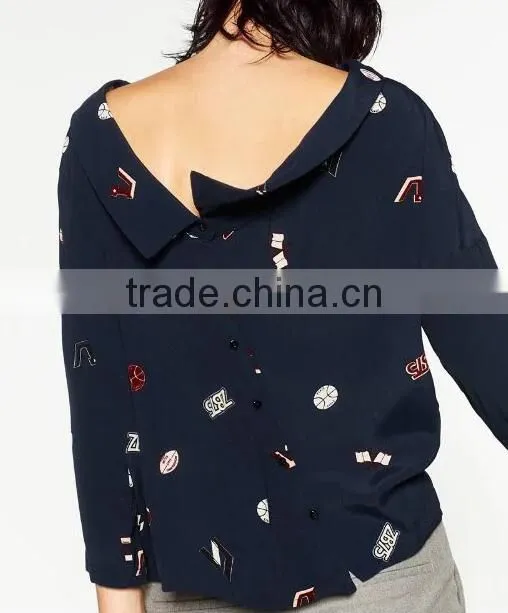 Runwaylover EY2339B Europe Style 2017 Ladies Fashion Label Printed Blouse