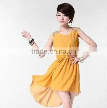 Elegant Women's Chiffon Casual Paillette Shoulder Slim Mini Vest Dress