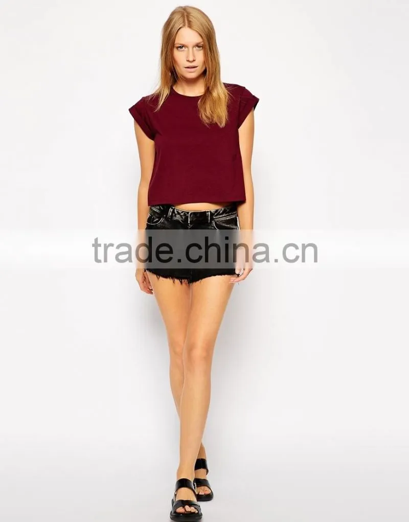 Cropped Boyfriend T-shirt with Roll Sleeve China products