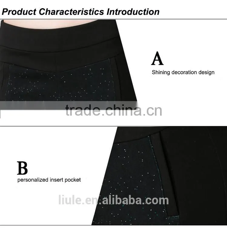 black body fitted jeans high waisted pants women with shinny decoration