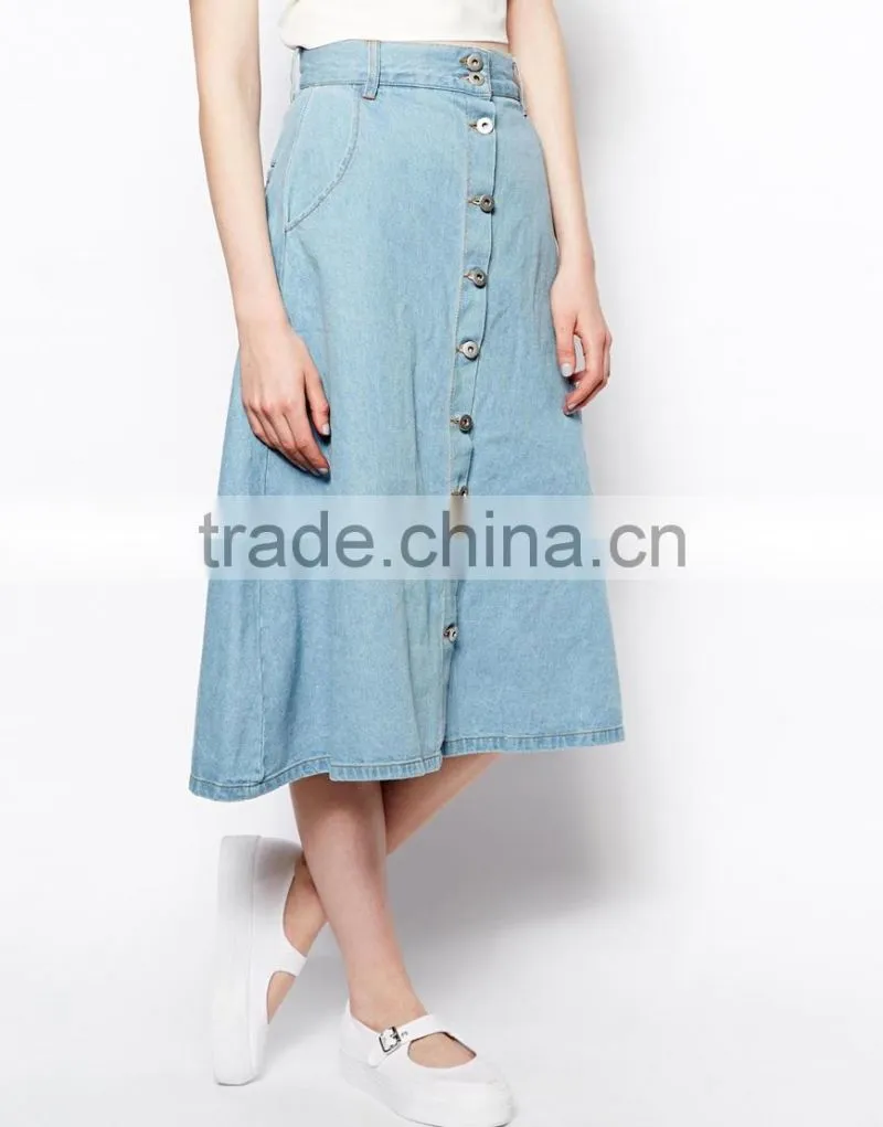 hot selling women jean skirt cotton a line midi skirt in denim