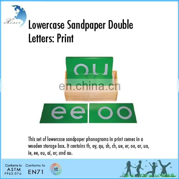 wholesale montessori educational toys wooden box Alphabet letter Lowercase sandpaper double letters cursive