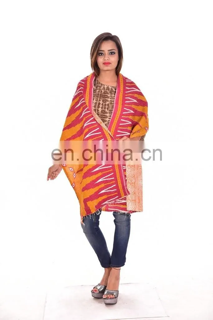 Reversible Vintage Cotton Kantha Scarf Handmade Hijab Stole Sari Shawl