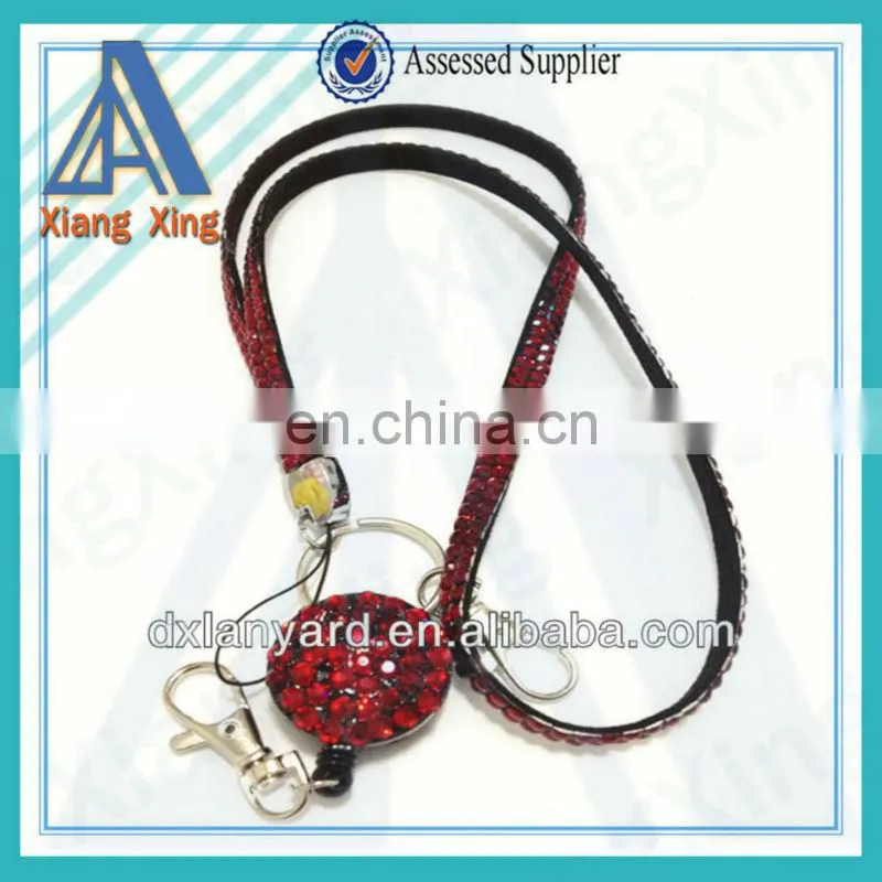 Fashion bling bling rhinstone studded retractable rhinestone lanyard