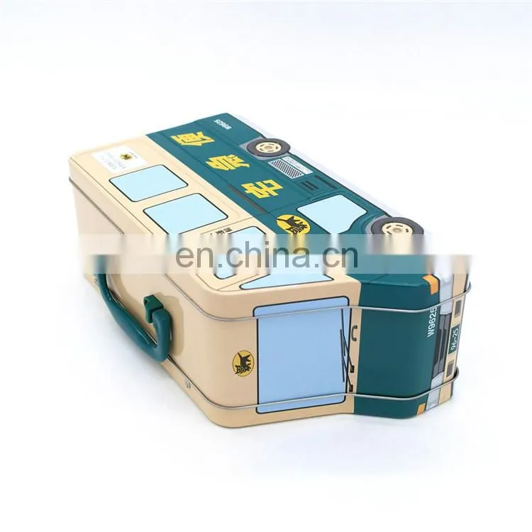 handle lunch tin box with hinge lid custom printing