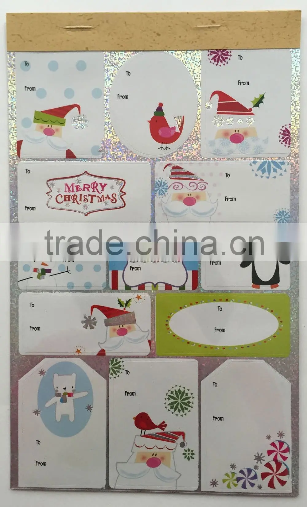 Holographic, Foil, Silver Stamp Xmas Gift Tag Labels Sticker Book