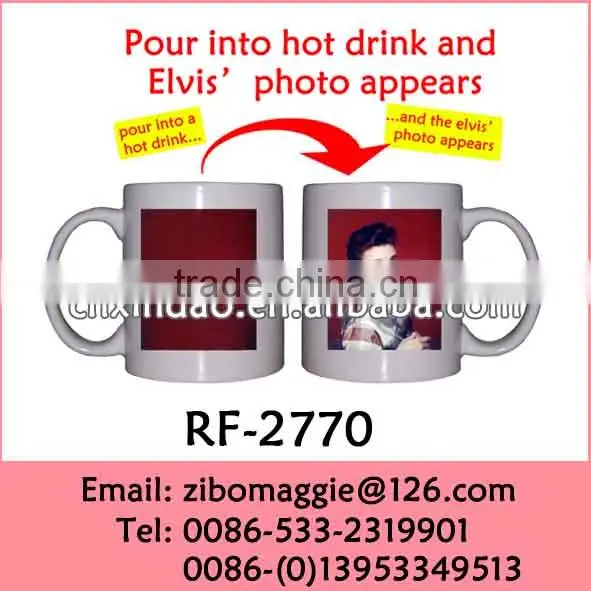 Wholesale U Shape Ceramic Mug with Elvis Photo for Temperature Color Changing Mug