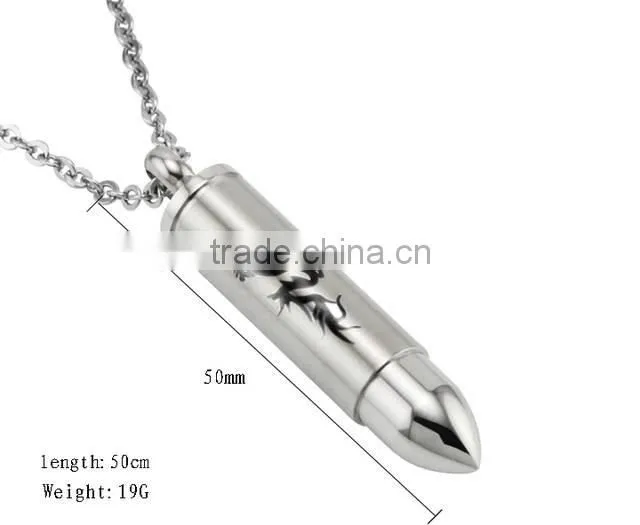 titanium stainless steel bullet pendant necklace men's design can open to put something in it