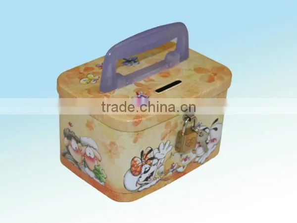 lockable hang bag shape money saving box with plastic handle