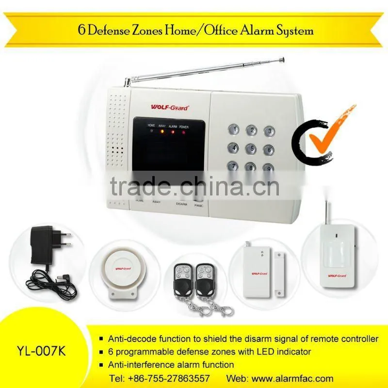 6 defense zones home/office alarm system with full function