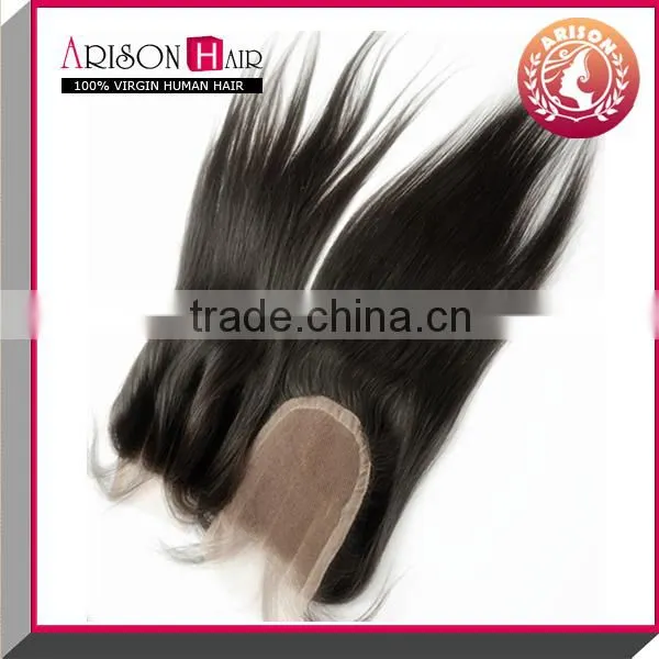 2014 new arrive hot selling lace closure in natural color straight three part lace closure