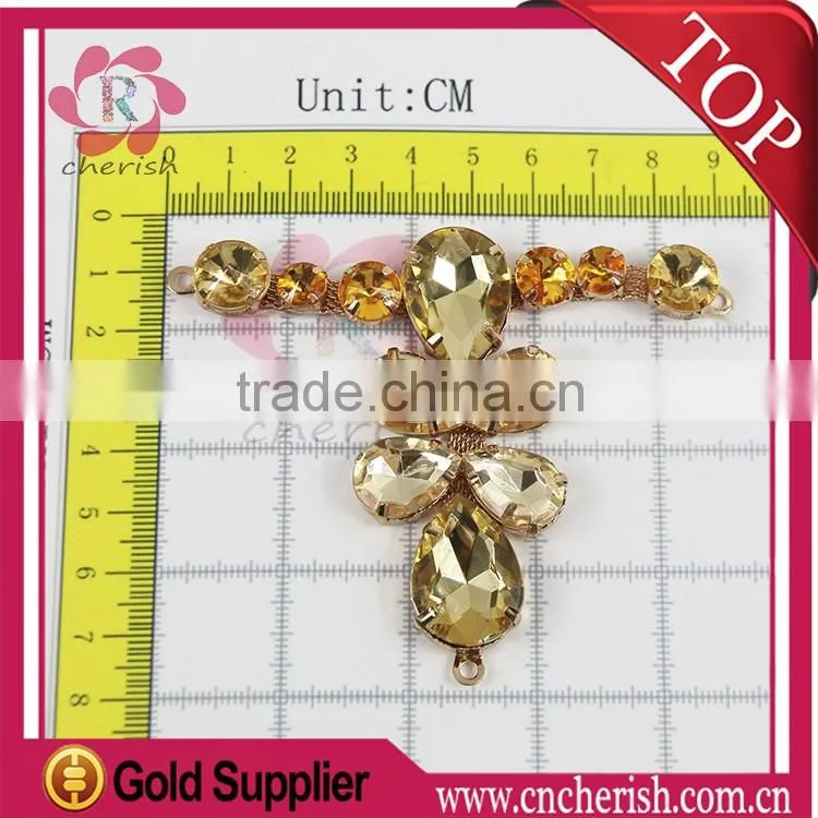 2016 new arrival yellow crystal tan color shoe trim/shoe ornament/sandal accessory