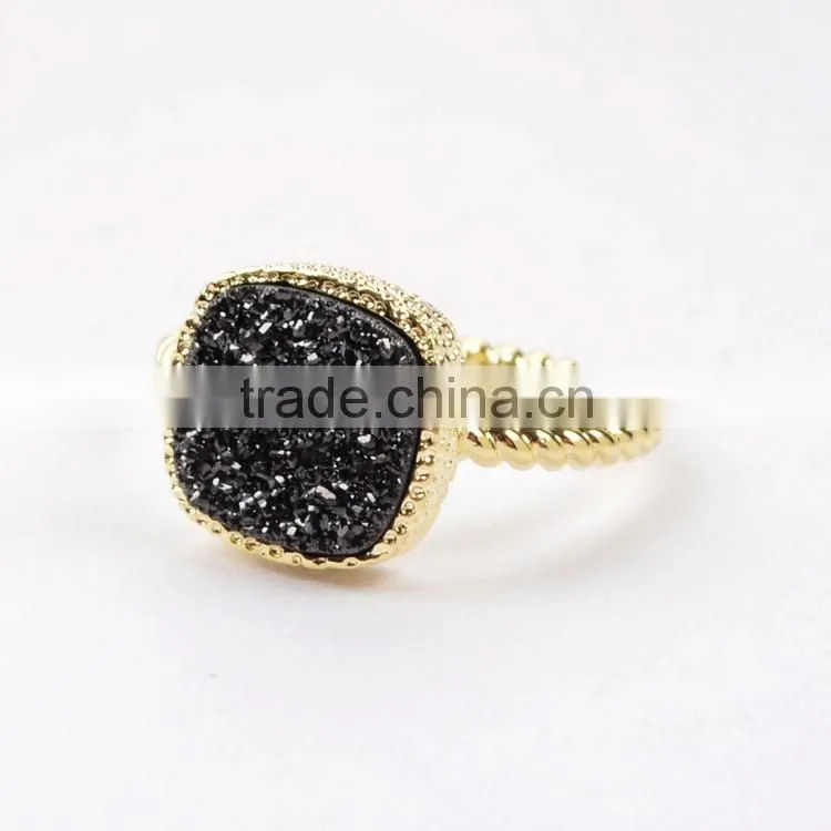 Navy Blue Druzy Ring Cushion Square Cut Stacking