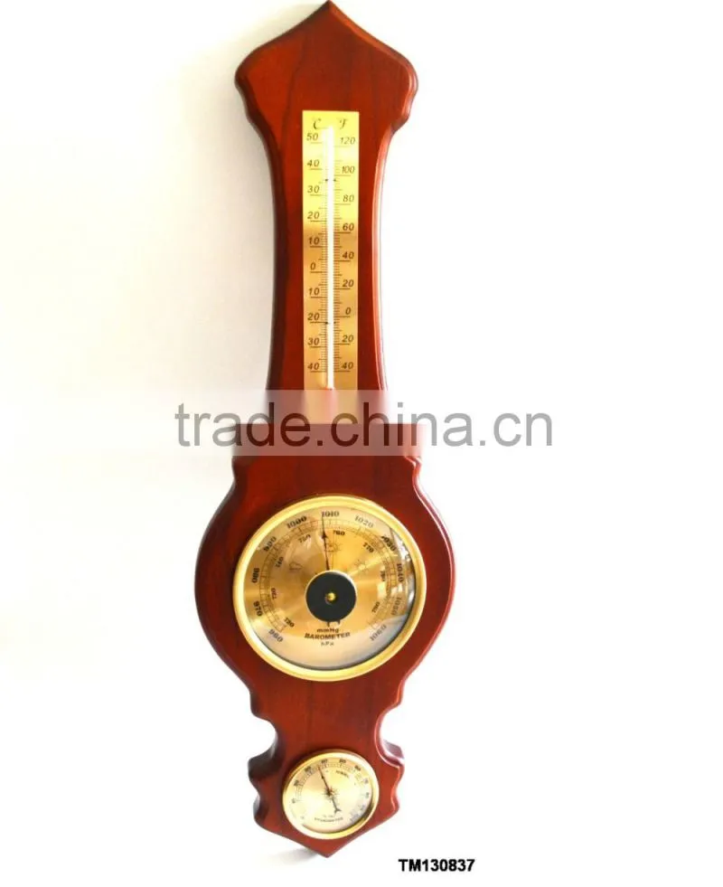 Galileo thermometer weather station; wooden weather station; traditional dial weather station