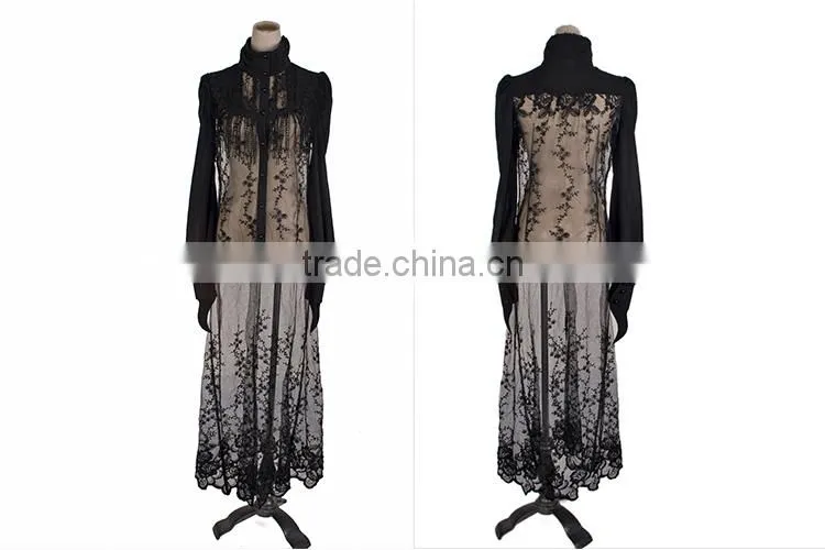 Y-360 Gothic Ladies Latest Black Lace Long Sleeve Top