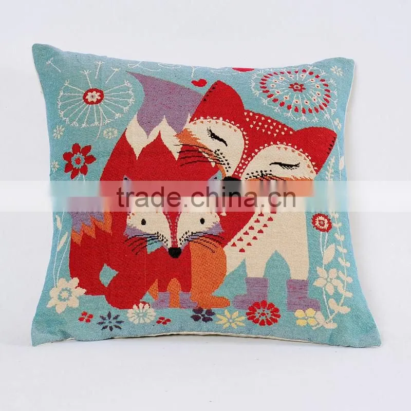 PLUS High Quality 45cm*45cm Jacquard Cute Fox Cotton Linen Pillow Case Pillow Slip