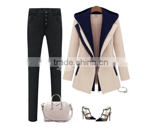 2014-2015 Hot-sale! Two pieces of new design skinny wool blending overcoats for girls