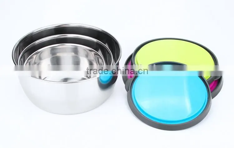 stainless steel metal rice mixing bowl with silicone lid