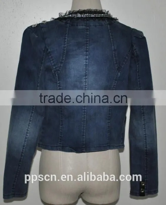 2016 new arrival fashion zipper decoration women jeans jacket, denim jacket women cheap