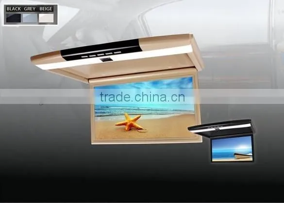 15 Inch Super Slim High Resolution Car Flip Down Roof Mount Overhead Monitor With Ir fm usb sd hdmi tv 1080p