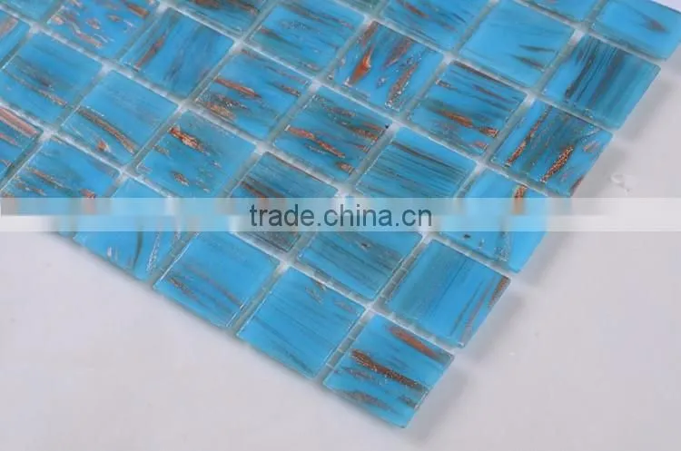 G32 blue color with dots hot melt backsplash tile glass mosaic