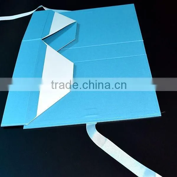 Top sale blue small folding gift hat shoe box with ribbon close