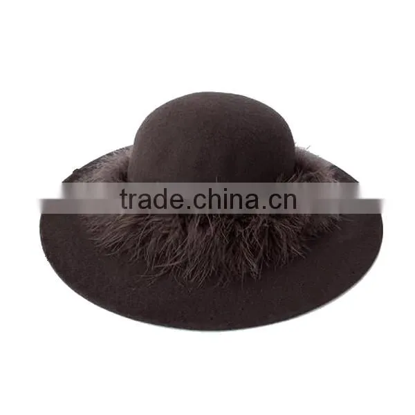 Excollect Custom High Quality Blue 100% Wool Lady Felt Hats With Fur Ball String
