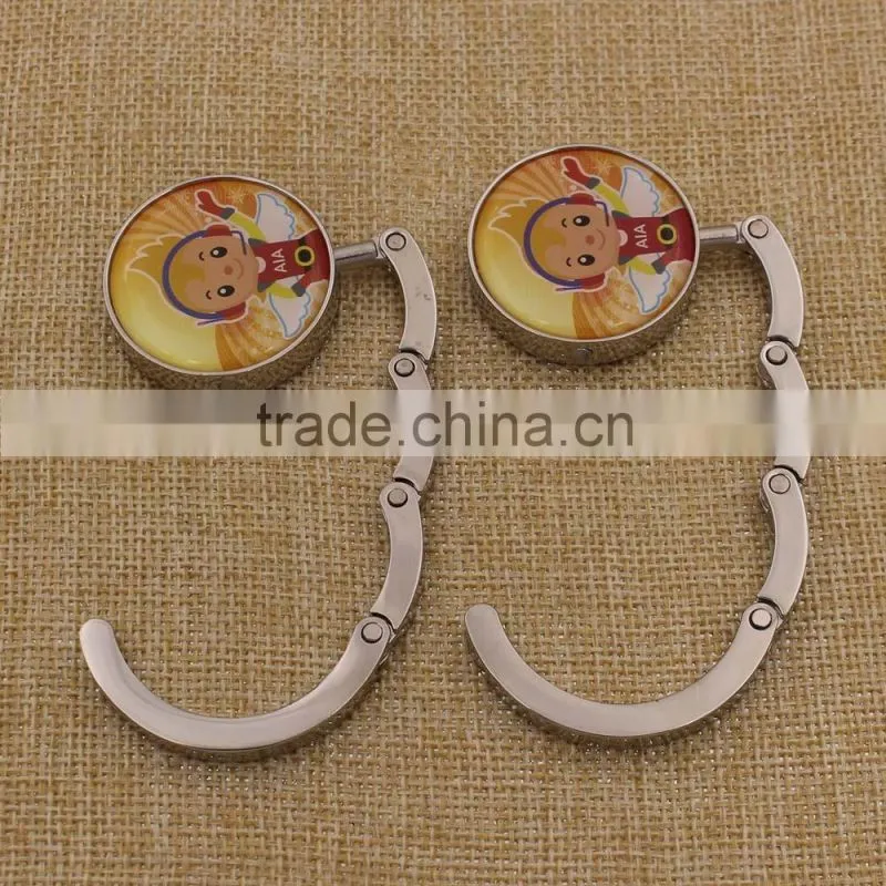 Custom Logo Printed Metal Purse Hanger /Round Bag Hanger with Soft Epoxy
