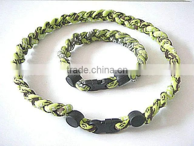 Blue & White 1Set Titanium Baseball Sports Necklace & Bracelet, 3 Ropes