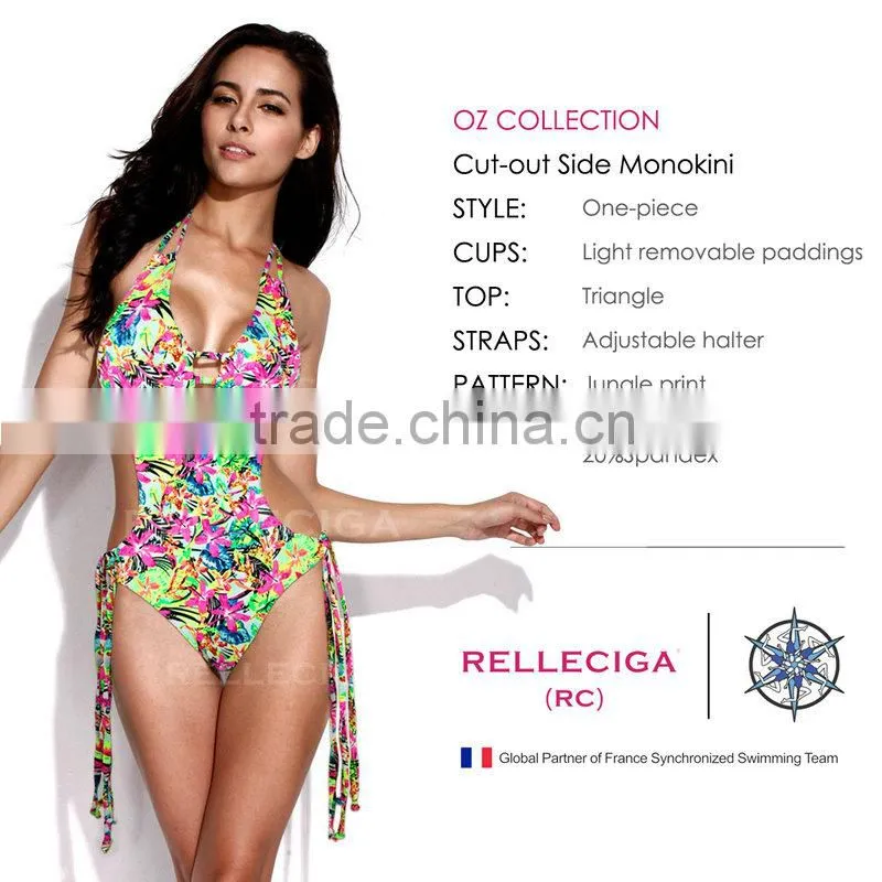 RELLECIGA 2016 Jungle Pattern One-piece Swimsuit with a Trio of Straps at Center Front Opening