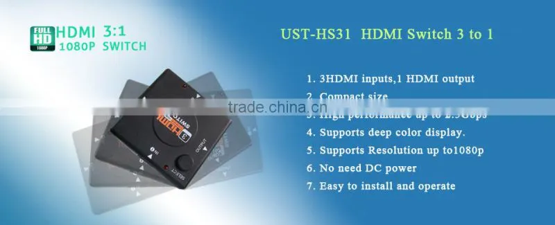 High speed 3 Port HDM Switch 1080P with 3D led light