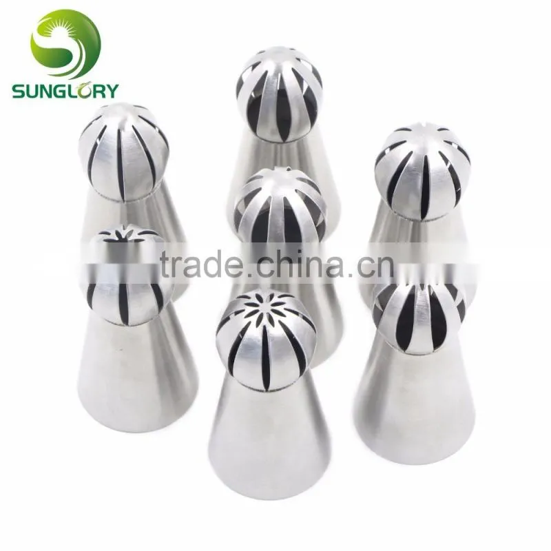 7PCS Cupcake Stainless Steel Russian Ball Nozzles Flower Fondant Icing Piping Tips Cream Torch Pastry Tube Cake Decorating Tools