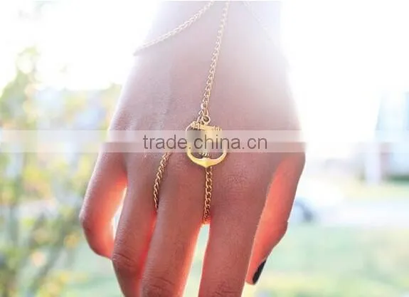 Women Girl Mutil layers Finger Ring Hand Chain Bracelet Lucky Anchor Charms