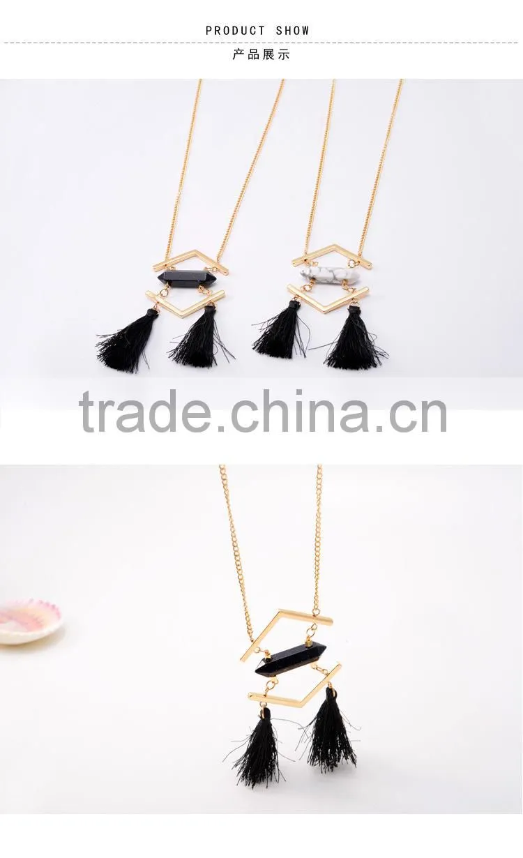 2015 Fashion gold necklace howlite stone tassel necklace