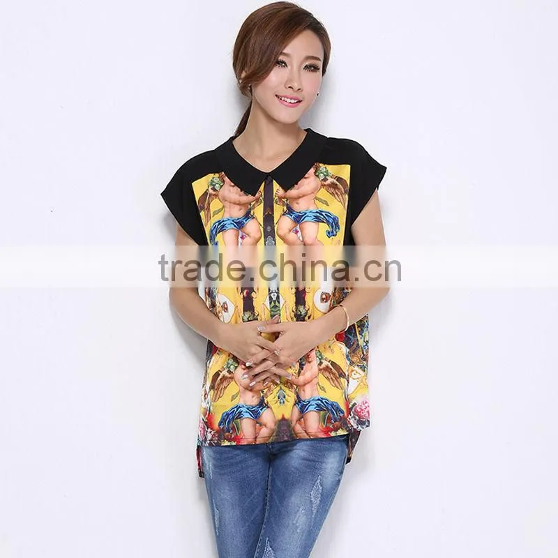 Printed with short sleeves cheap chiffon t-shirt