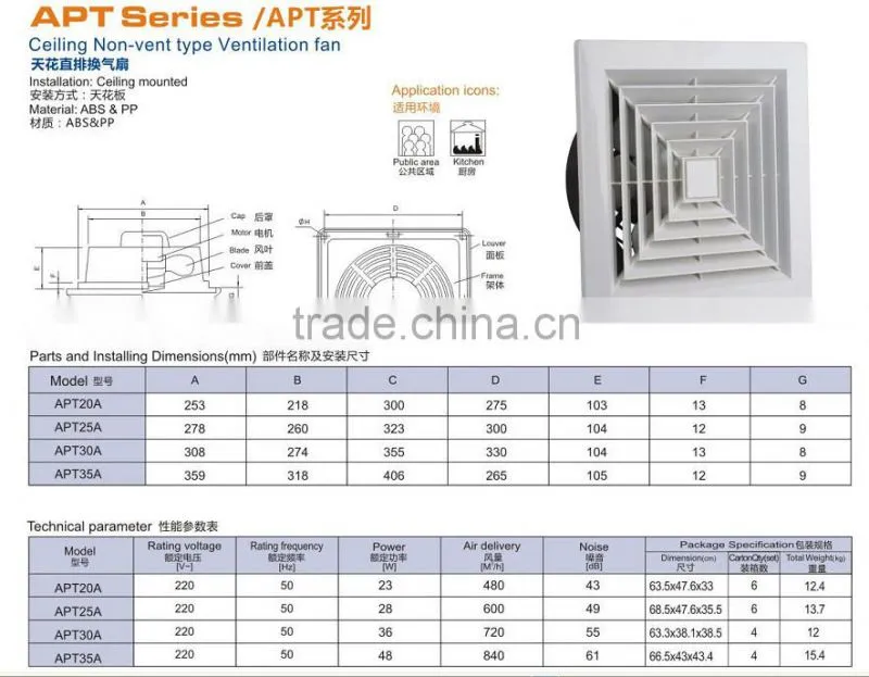 14 inch Non-vent type Ceiling Installation Ventilation fan/Ceiling exhaust fan APT A