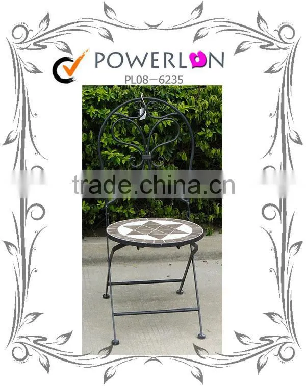 Competive Price Antique Unique Design Mosaic Round Garden Folding Chair For Home Backyard J29M TS05 PL08-6235