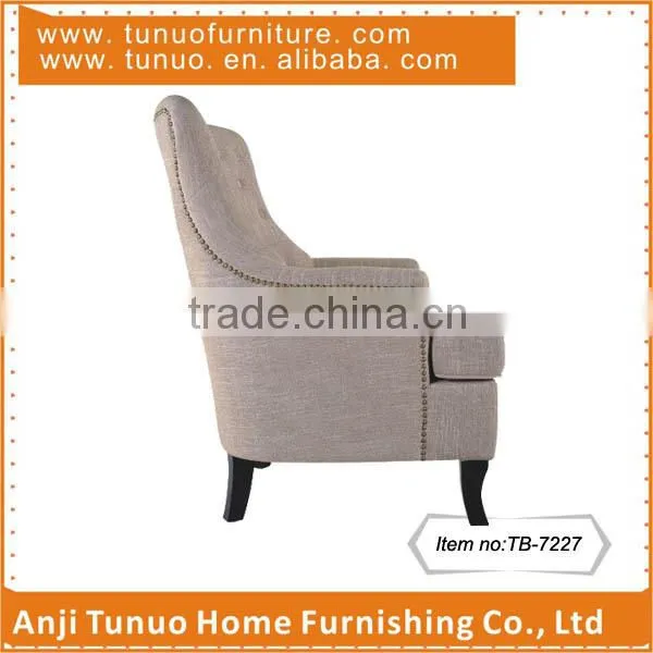 Accent chair with high quality Linen fabric and KD black color rubber wood legs and moveable seat cushion,TB-7227