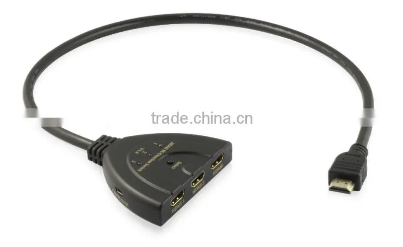 Hot video player 4kx2k 3 ports Bi-direction hdmi switch splitter with pigtail cable