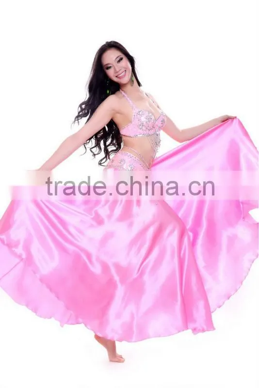 Wuchieal Professional Belly Dance Performance Skirt, Black Satin Skirt Long