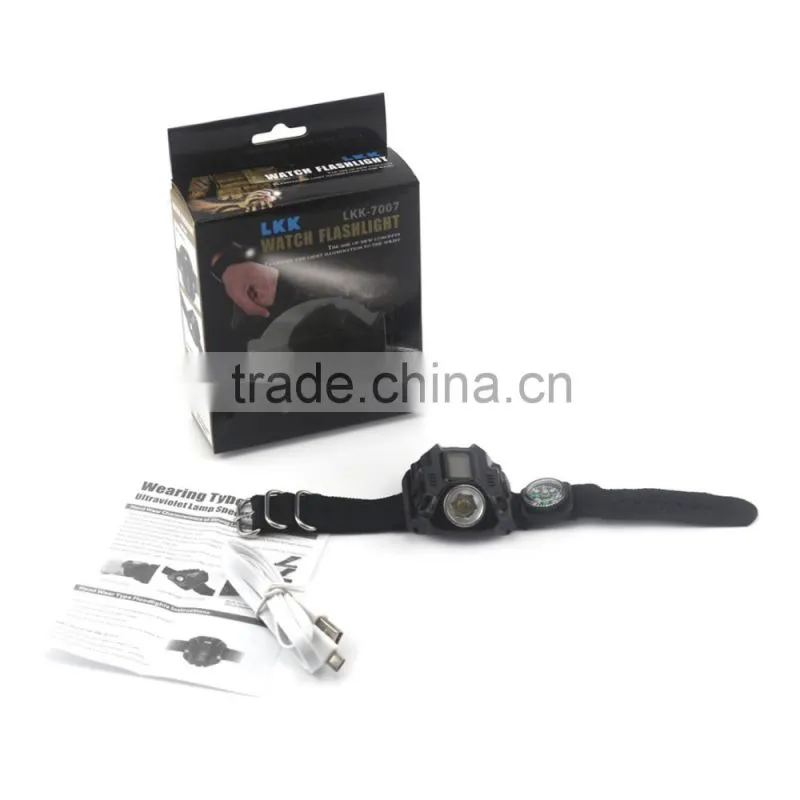 Night run glare lighting LED compass Flashlight Wrist watch lights