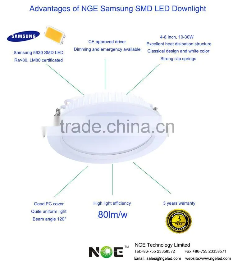 High lumens 80lm/w Samsung SMD Ra80 4 inch 10w led downlight