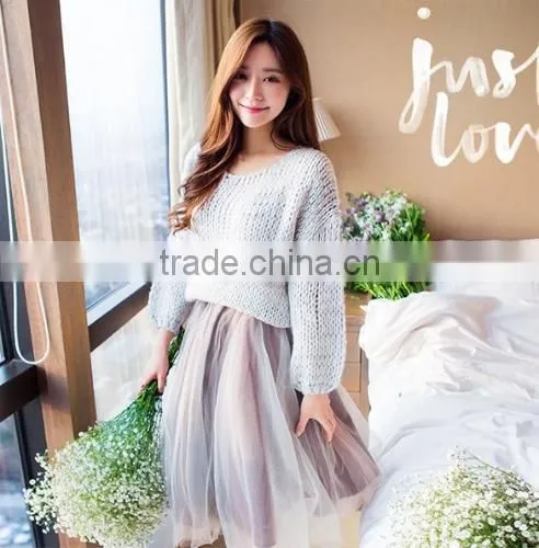 New Fashion Women Girls Mesh Knee Length Multilayer Pleated Casual Solid Sweet Skirt
