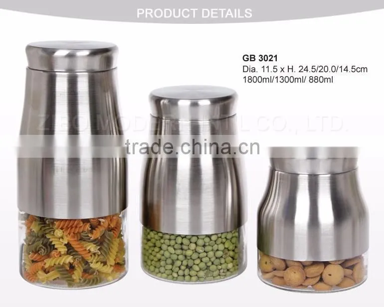 Stainless Steel Coating Vintage Glass Cookie Jar Food Jar Glass With Lid