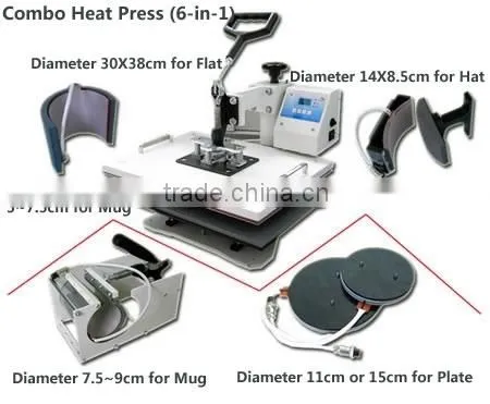 6 in 1 combo heat press machine for sublimation heat transfer printing