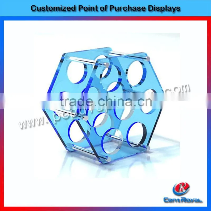 High quality fashionable acrylic hexagon wine shelf