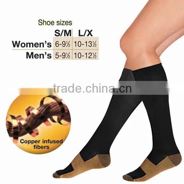 Unisex Copper Infuse Fibers Compression Calf prevent Varicose Vein Socks