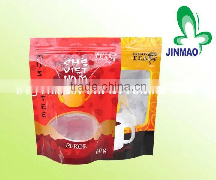 Tea resealable stand up pouch with zipper