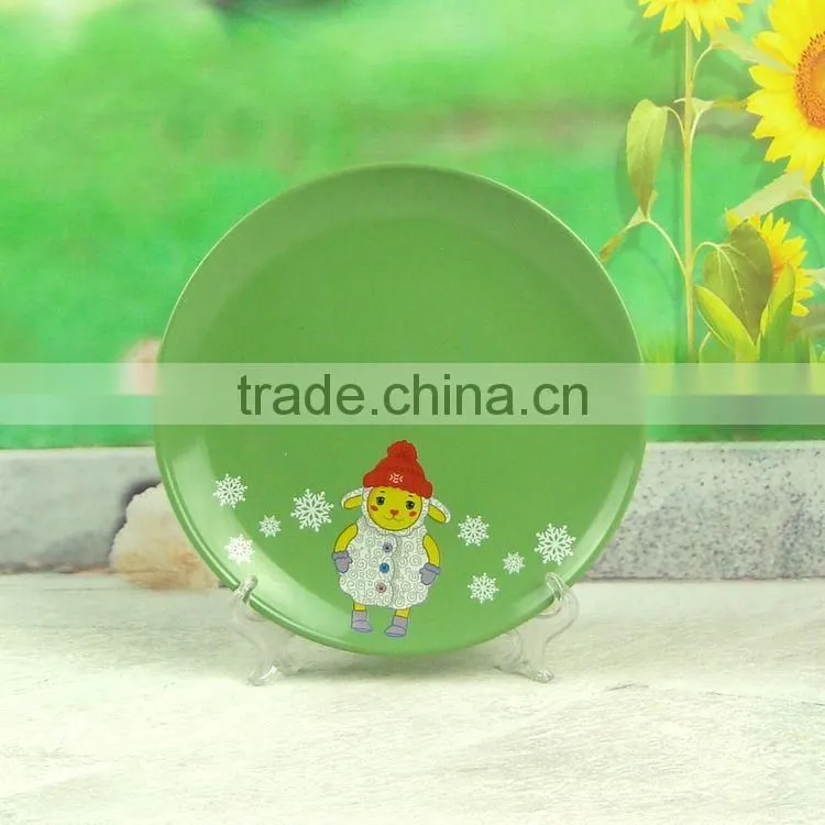 ceramic type children plate with cartoon decal and soild color